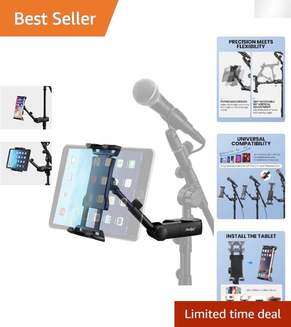 Easy Install Clip-On Tablet Holder for Music Stands - 4.7-12.9" Compatibility
