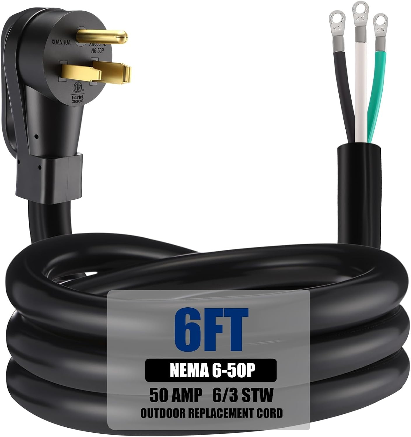 6 Awg 6.6 FT Power Cord Compatible with NEMA 6-50P 50 Amp 250V