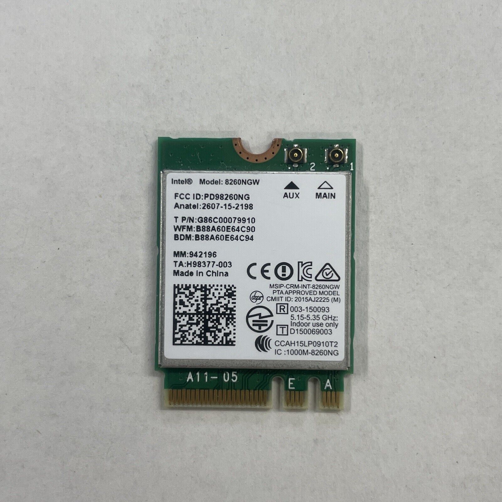 Genuine Intel Dual Band Wireless-AC 8260NGW M.2 WiFi Card + BT 4.2 G86C00079910 