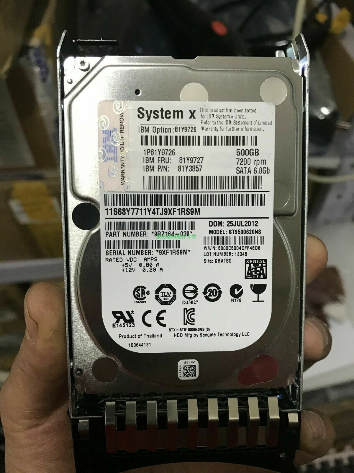 IBM 81Y9727 81Y9726 81Y3857 500GB 7.2K 6Gbps SFF 2.5" SATA NL HARD DRIVE A