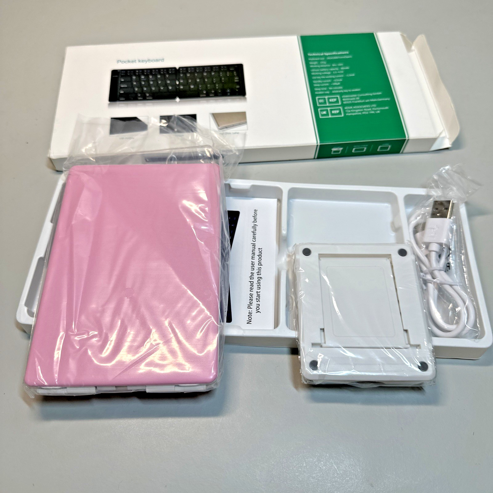 Pink & White Slim Foldable Wireless Keyboard  Bluetooth 11.5" x 4" open -141g