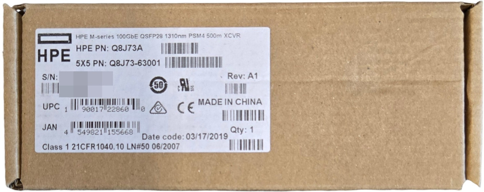 NEW HPE Mellanox M-Series 100GbE QSFP28 1310nm PSM4 500m Transceiver Q8J73A