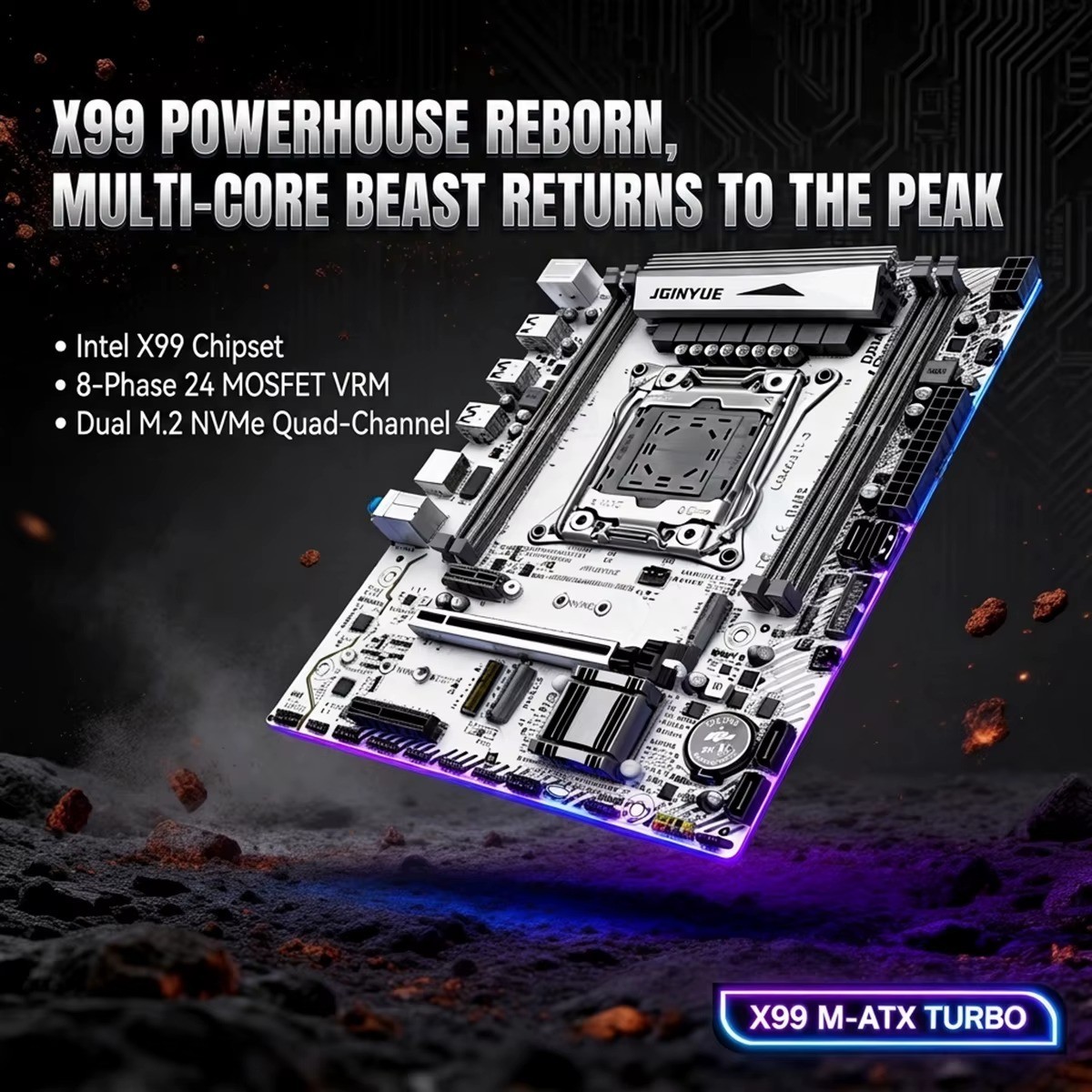 JGINYUE X99 Motherboard LGA 2011-3, Intel Xeon E5 V3 V4, DDR4, M.2 NVMe, SATA,
