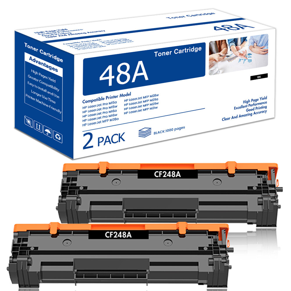 2 Pack CF248A 48A Black Toner Cartridge for HP LaserJet MFP M28a M28w M29a M29w