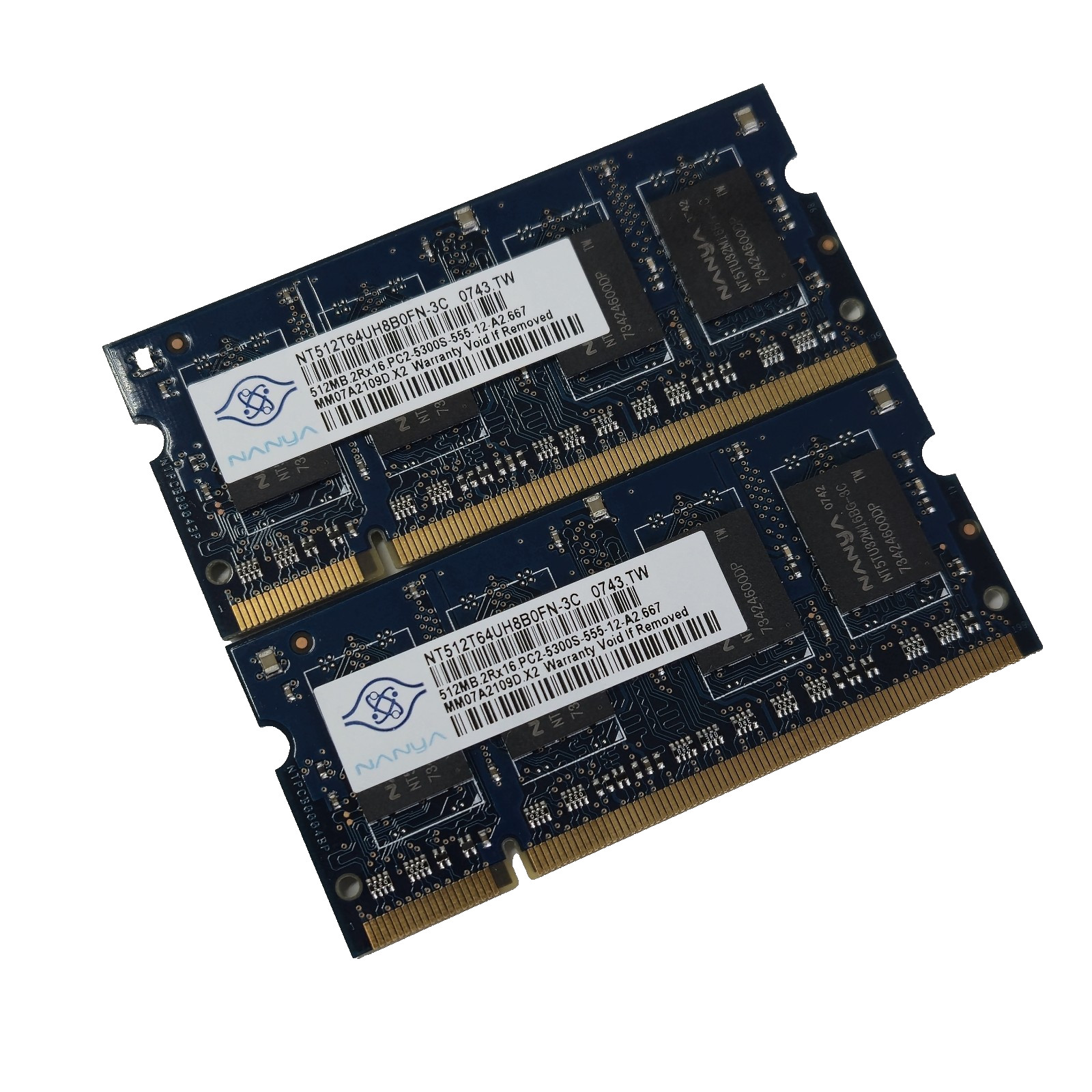 NANYA 1GB 2X512MB LAPTOP MEMORY RAM PC2-5300 NT512T64UH8B0FN-3C DDR2 SDRAM