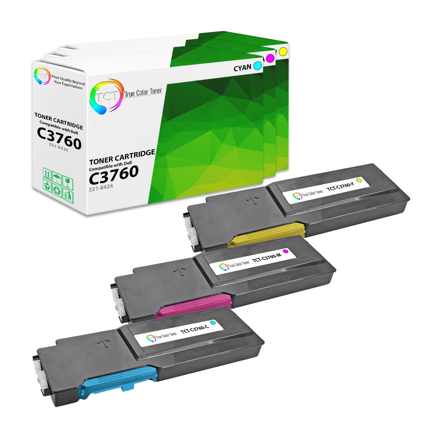 3Pk TCT Premium C3760 C M Y For Dell C3760 C3760DN C3760N Compatible Toner