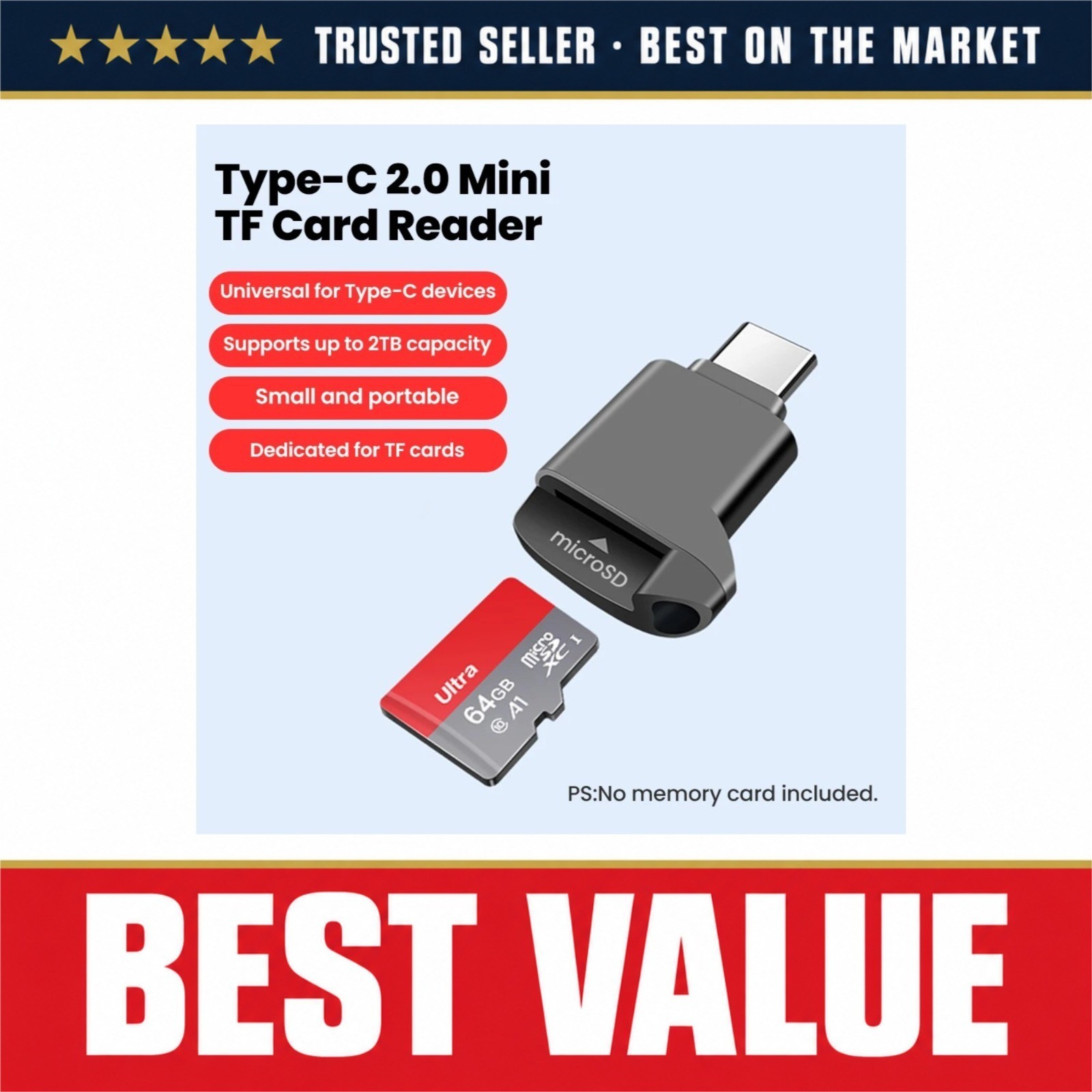 USB-C Mini TF Card Reader Type-C 2.0 External Memory Card Adapter for MicroSD