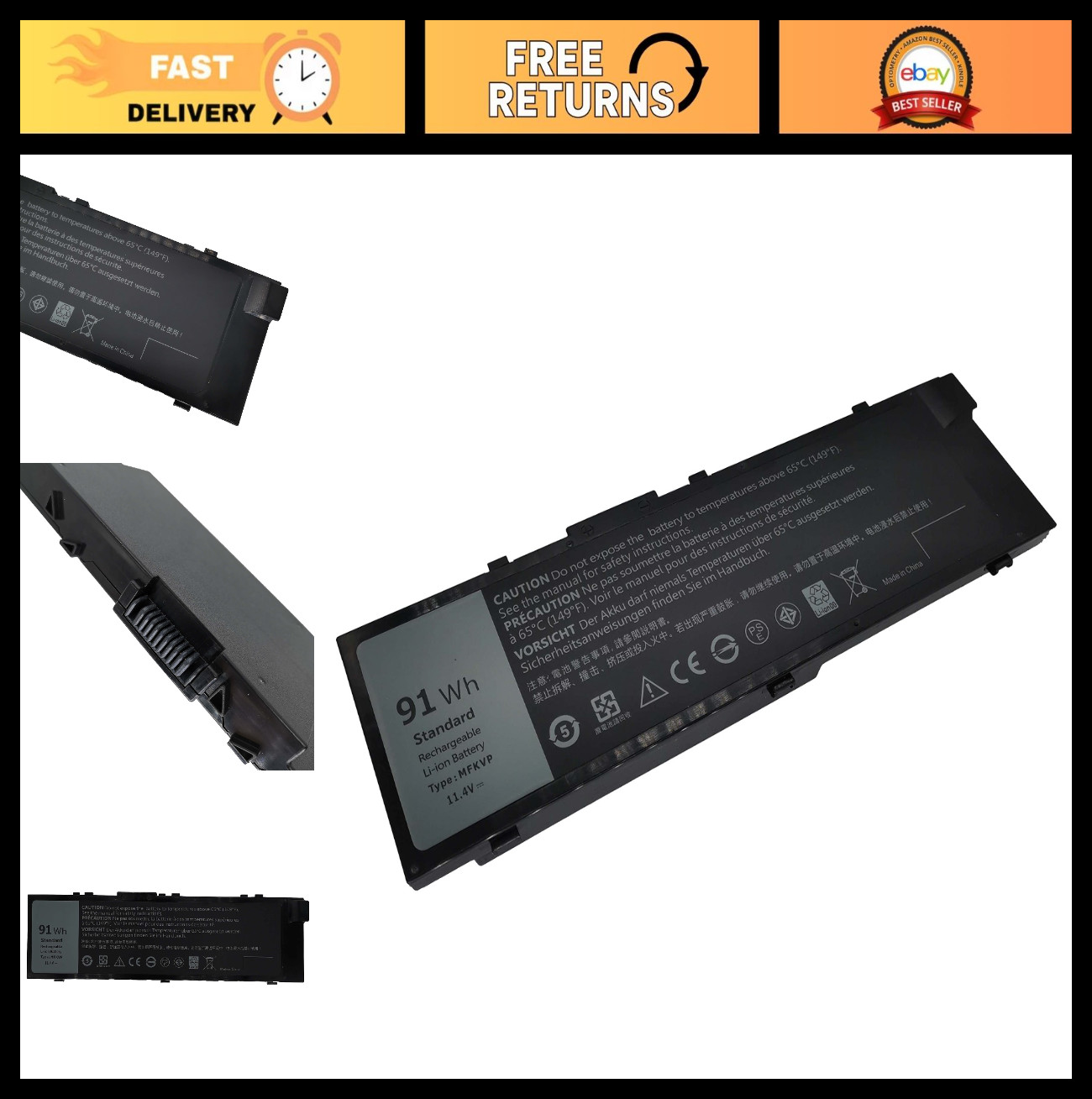 High-Capacity 11.4V 91Wh Laptop Battery for Dell Precision 15/17 Series, M28DH
