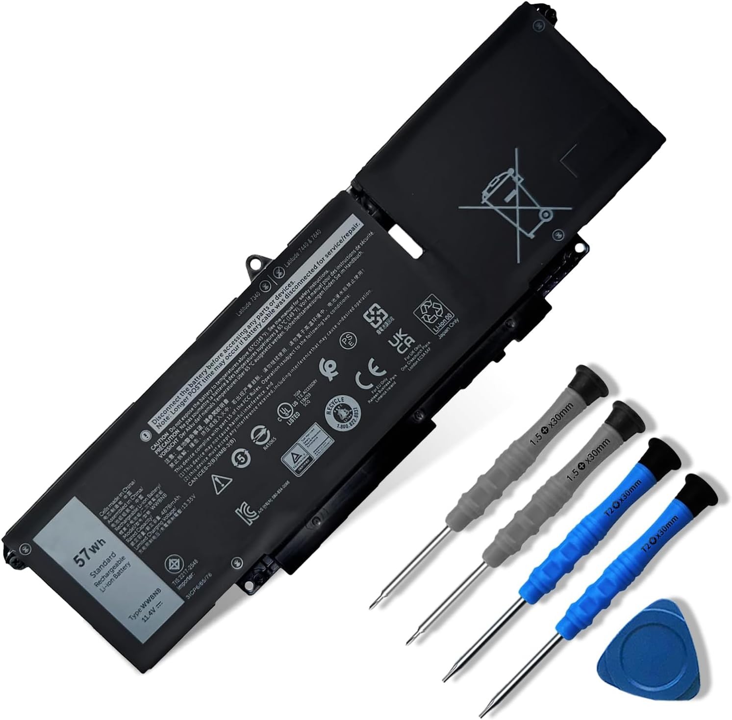 57Wh WW8N8 Laptop Battery Replace for Dell Latitude 7340 7350 7440 7450 7640