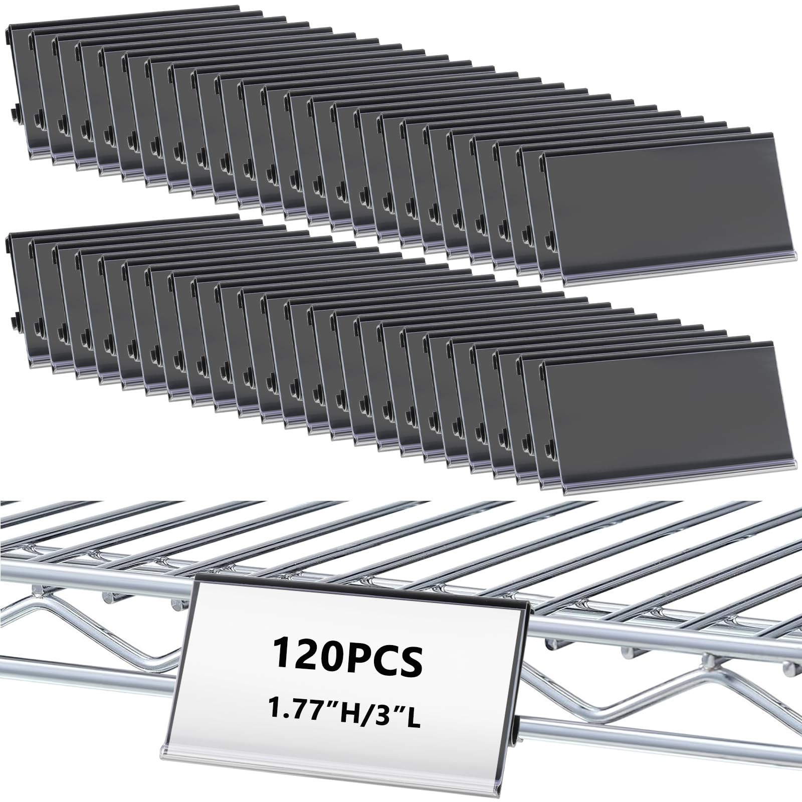 120 Pcs Wire Shelf Label Holders Compatible with Metro 1-1/4" Shelves, 3x1.25...