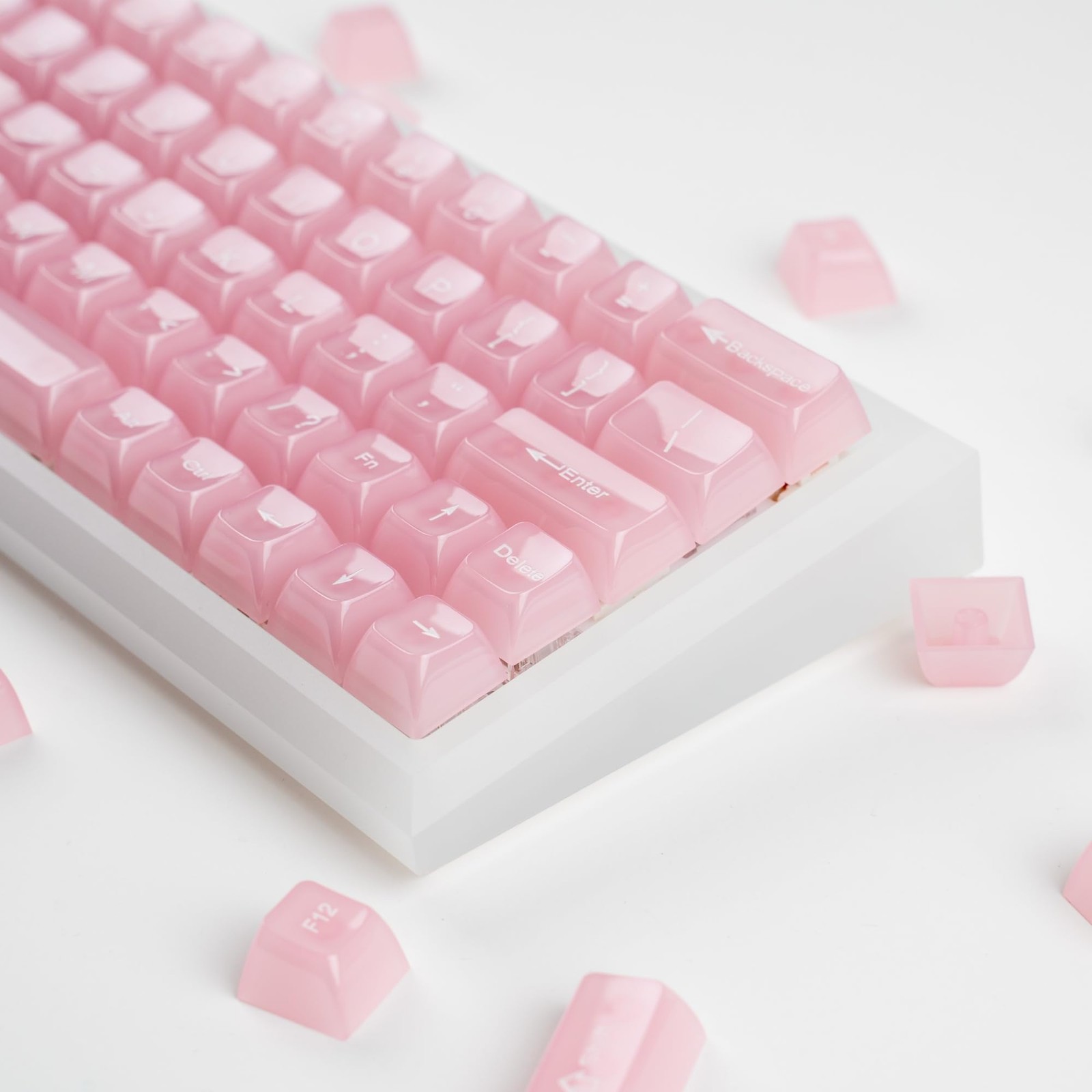 Pink Crystal Transparent Clear Keycaps Jelly MDA Profile 115 Keys Custom Set