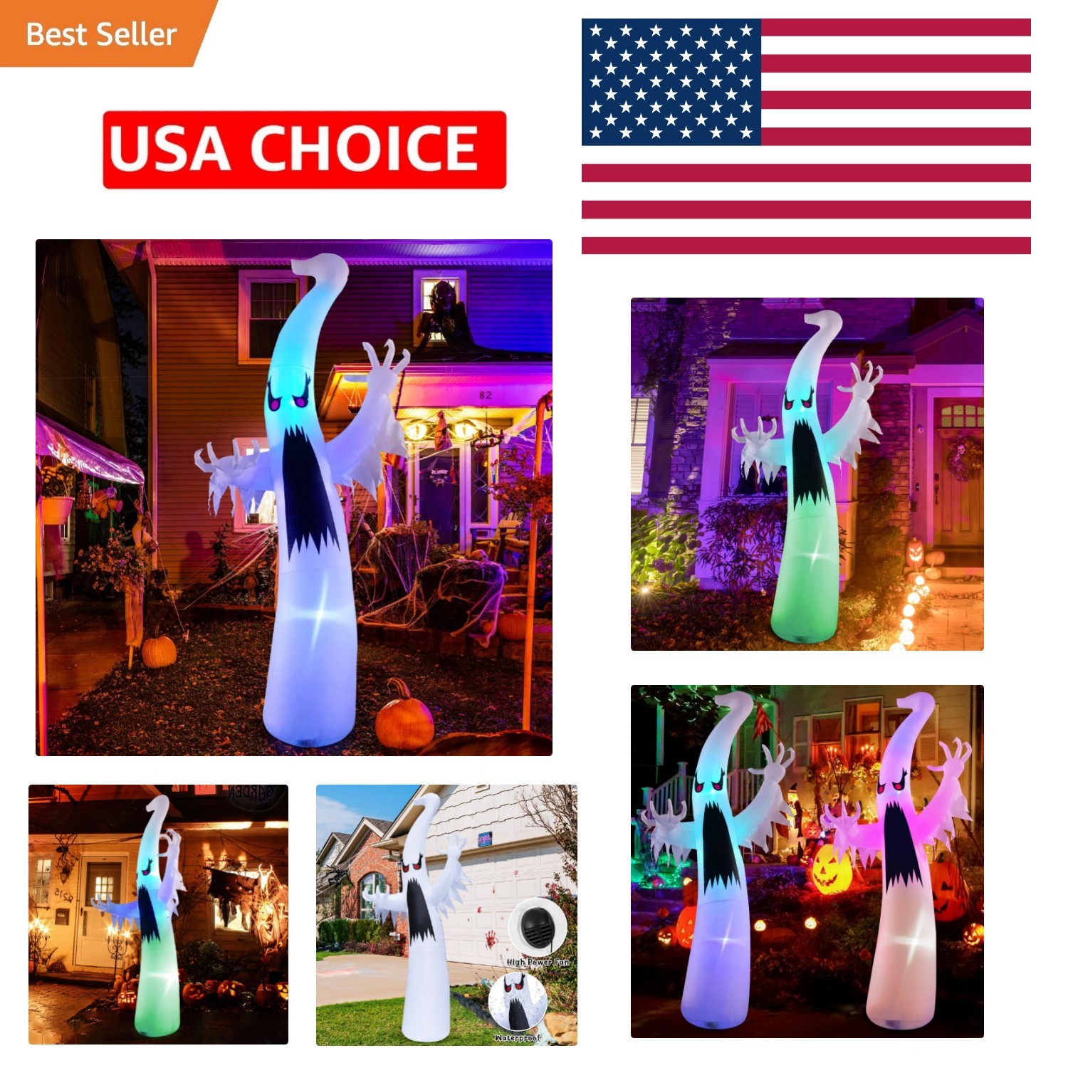 Weather-Resistant 1.82m Inflatable Ghost - Perfect for Halloween Parties