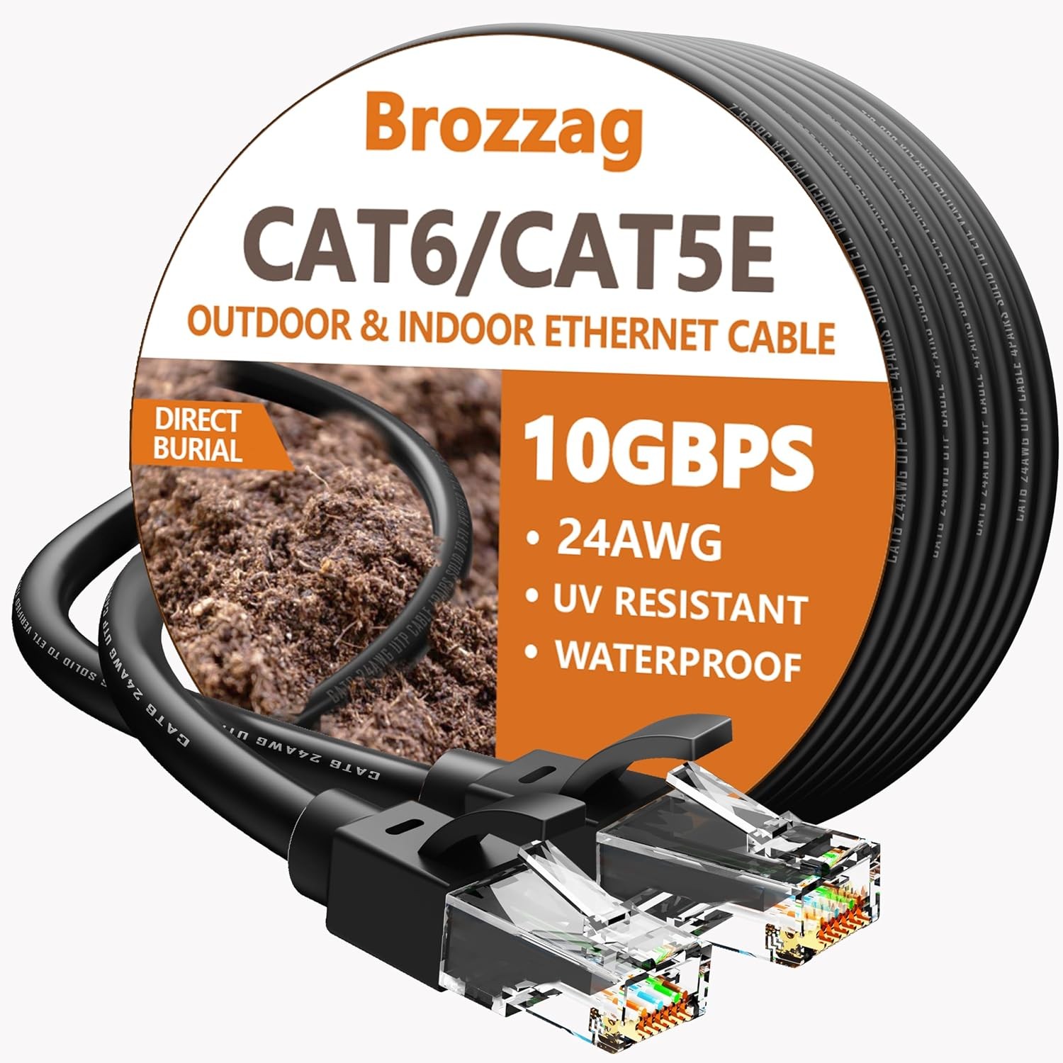 250ft Black Cat6 Cat5E 10Gbps Ethernet Cable Compatible with Cat8 Cat7 24AWG