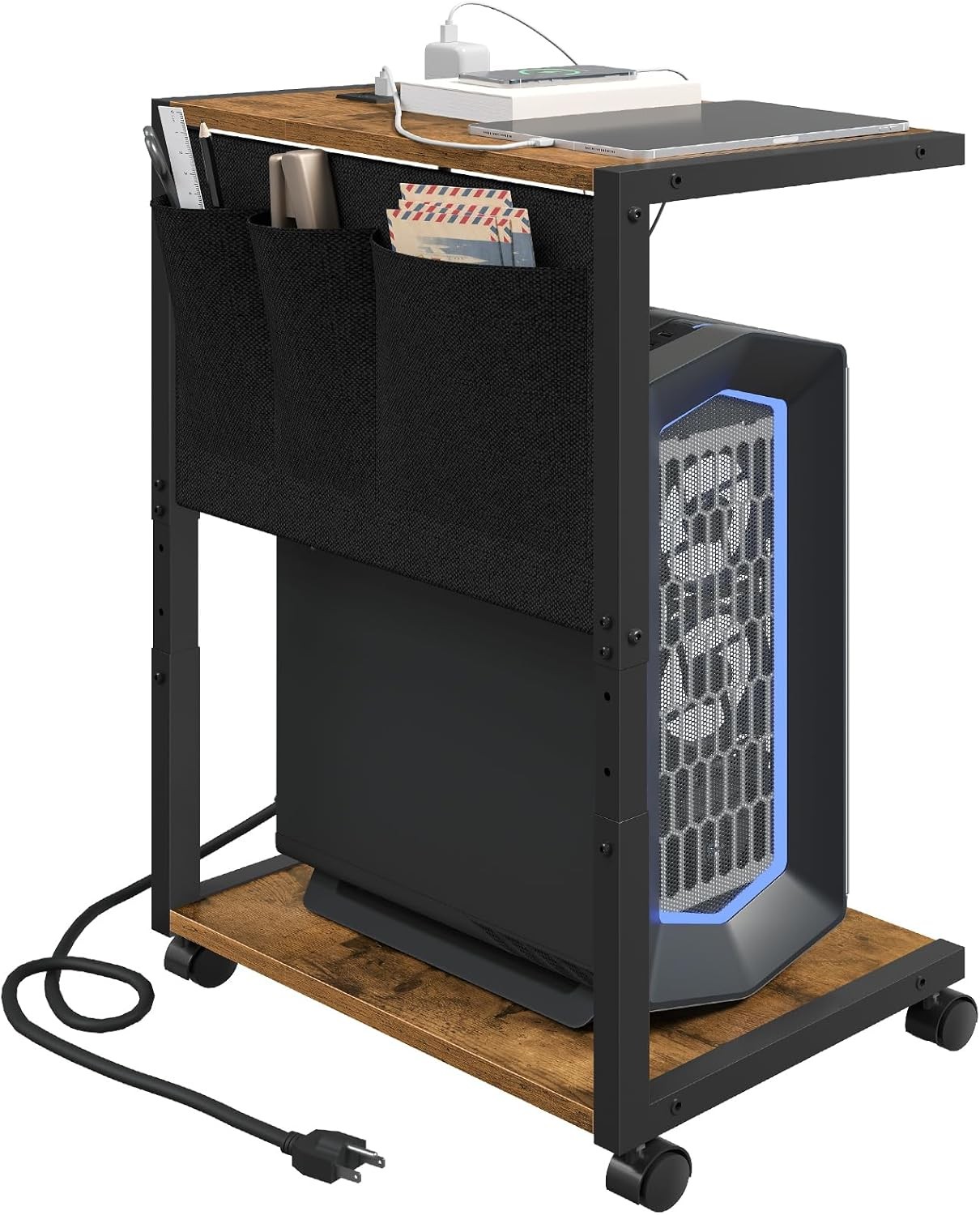 PC Stand, Computer Tower Stand with Charging Station, Height Adjustable PC Tower