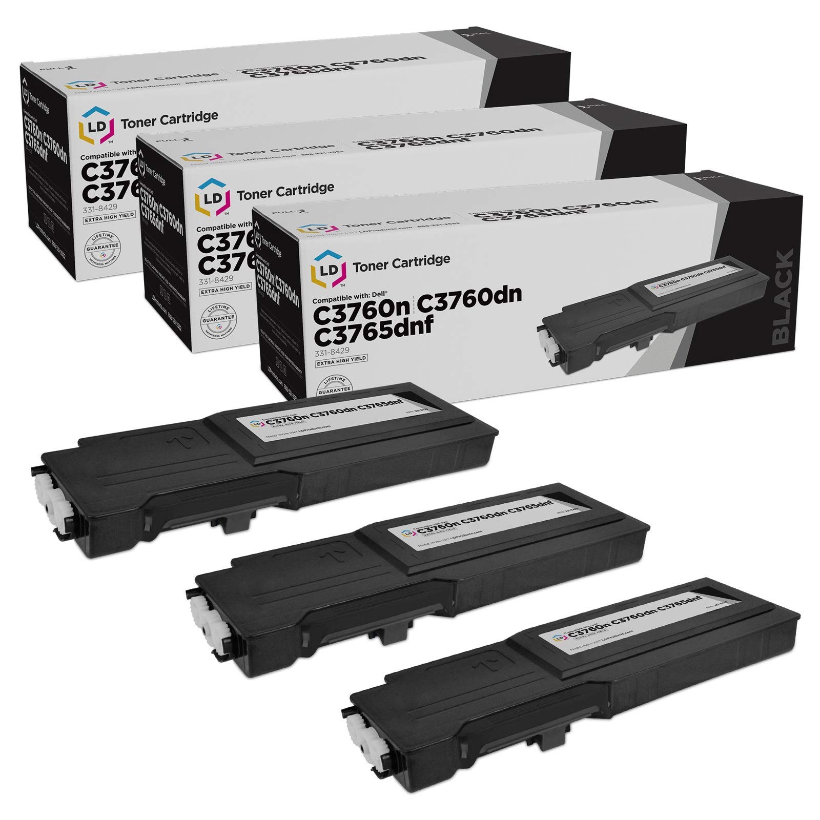 LD 3PK 331-8429 W8D60 Black Laser Toner Cartridge for Dell C3760n C3760dn C3765d