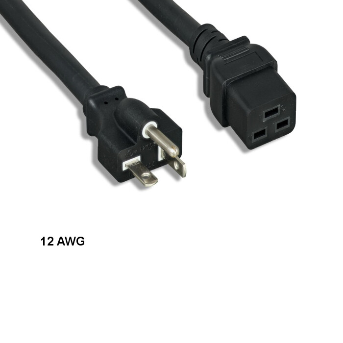 10x 8ft 12 AWG Power Cable NEMA 5-20P to IEC-60320 C19 20A/125V SJT Black