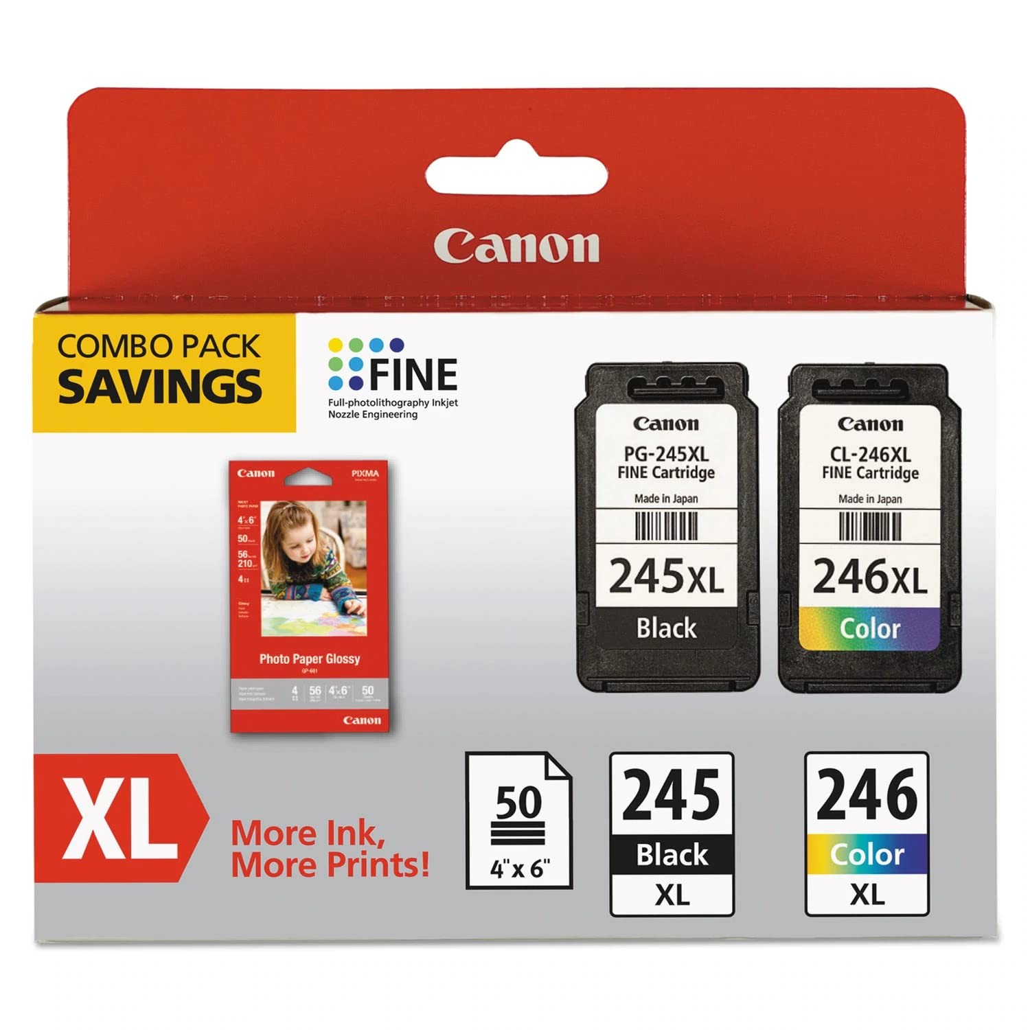 CANON PG-245XL/CL-246XL INK AMP PAPER COMBO PACK - BLK/TRI-COLOR