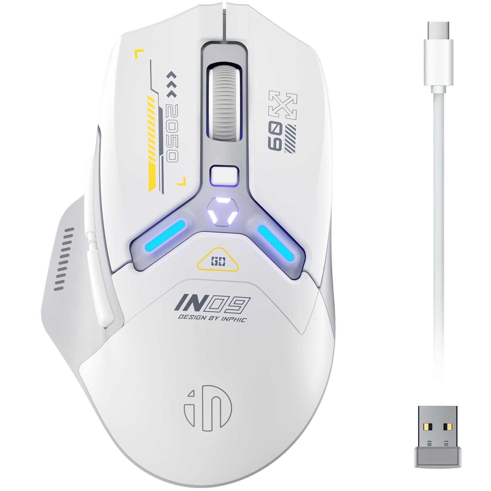 INPHIC IN9 Wireless Gaming Mouse, True Tri-Mode Bluetooth/Type-C Wired/2.4G W...