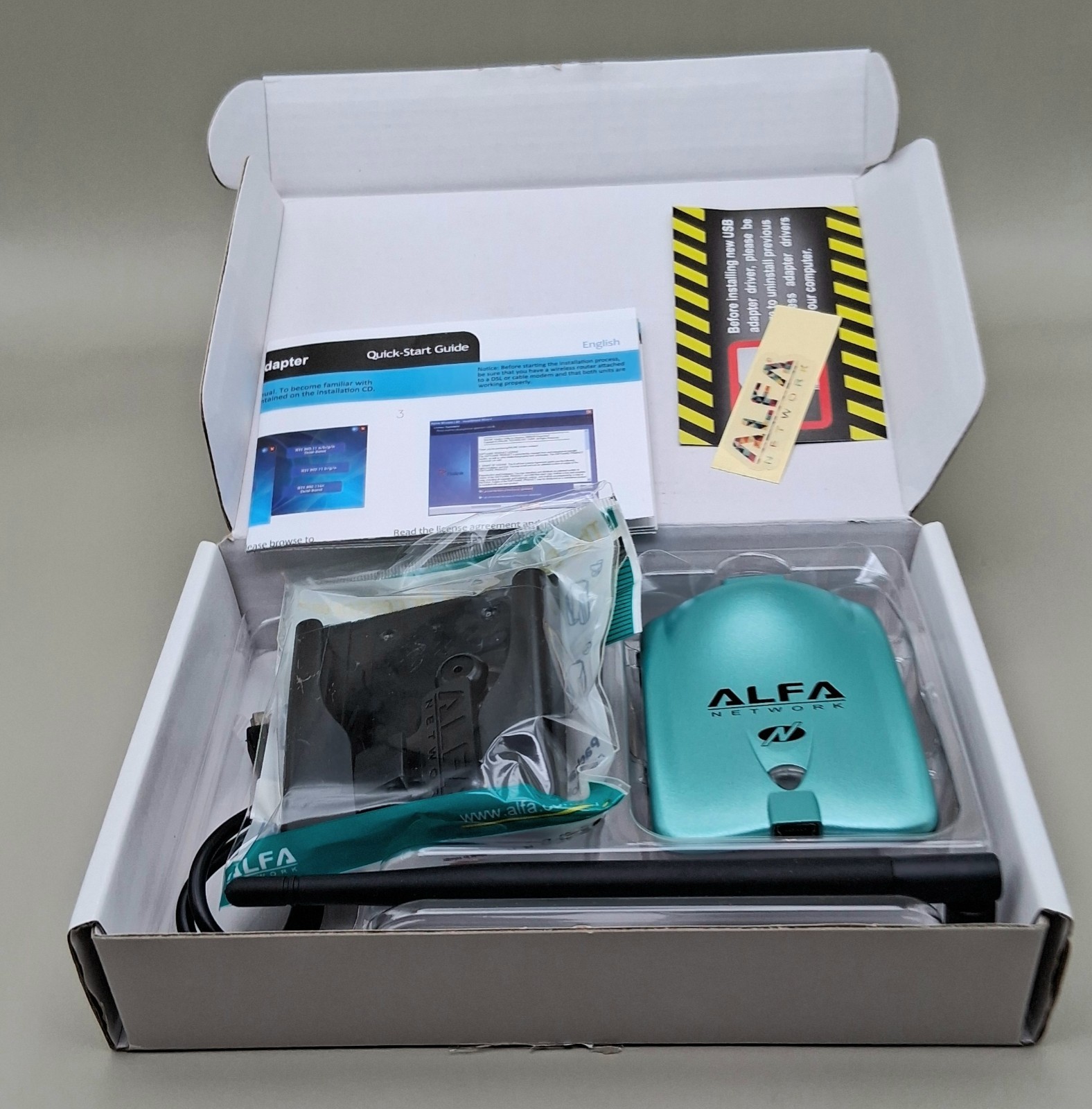 Alfa Network AWUS036NH Long Range USB Adapter 802.11b/g/n + Mount. Missing CD.