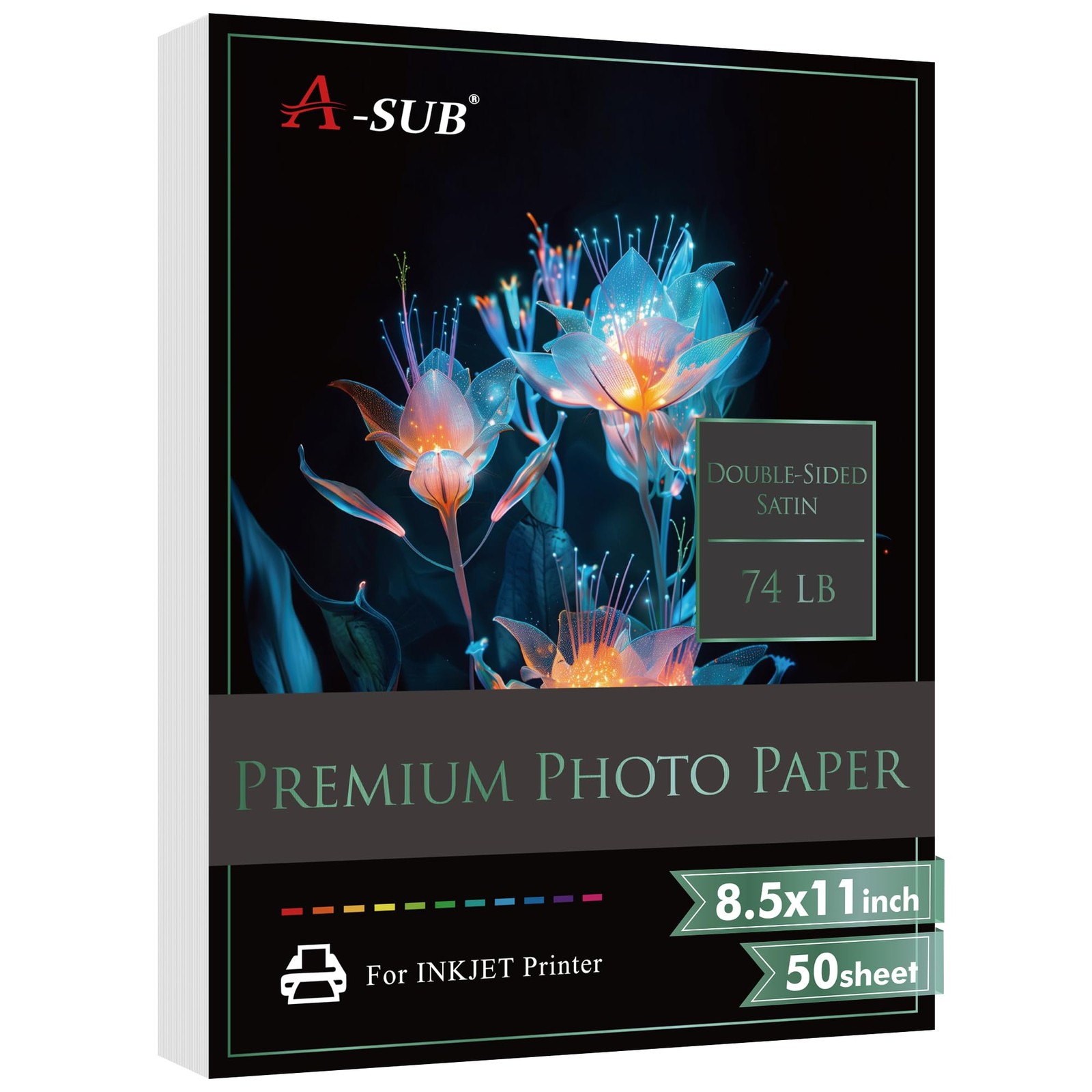50 PCS Premium Double Sided Photo Paper Satin 8.5x11 Inch 74lb For Inkjet