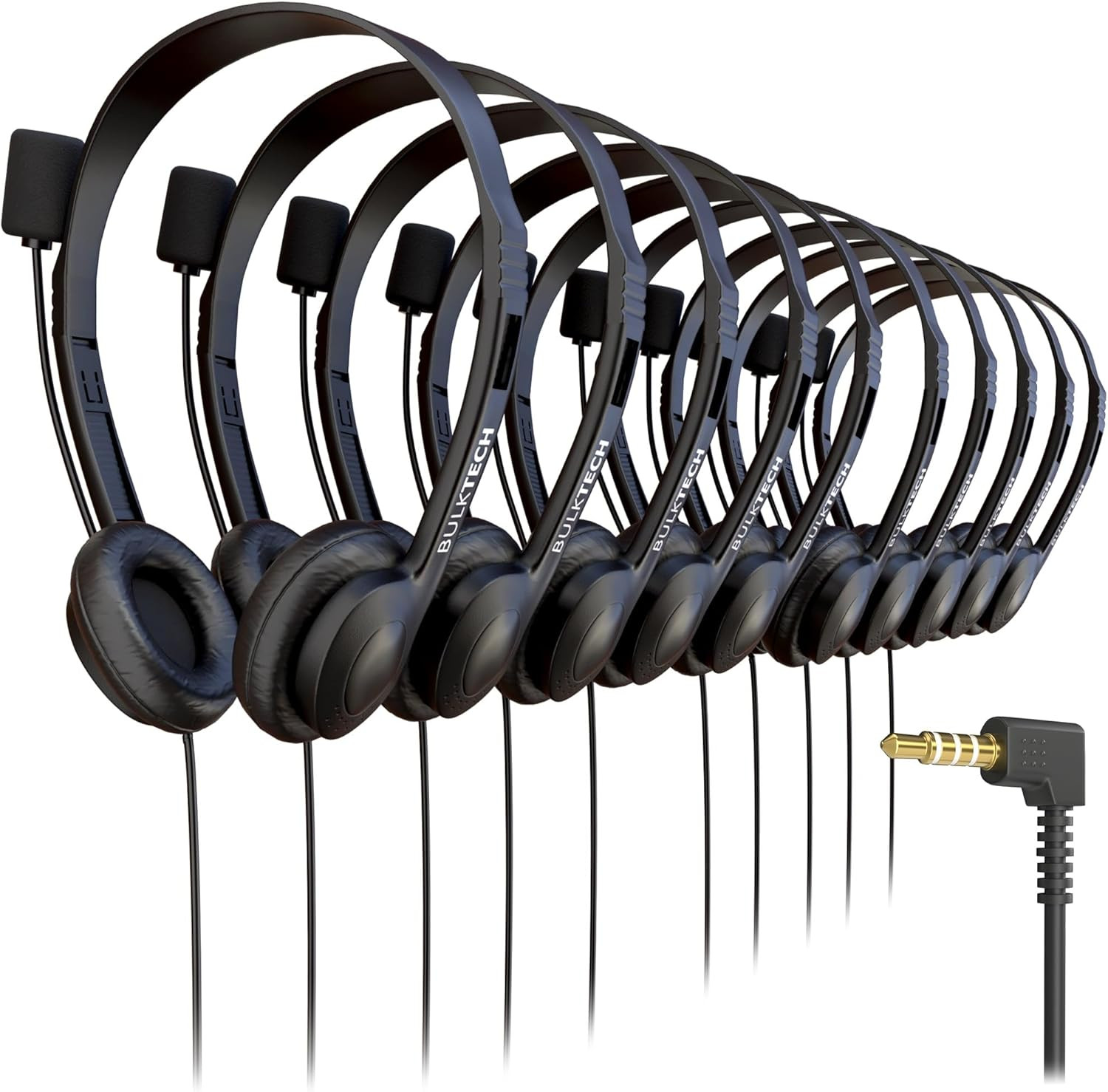 10 Pack Bulk Wired On-Ear Leather Headsets with Boom Microphone and 3.5Mm