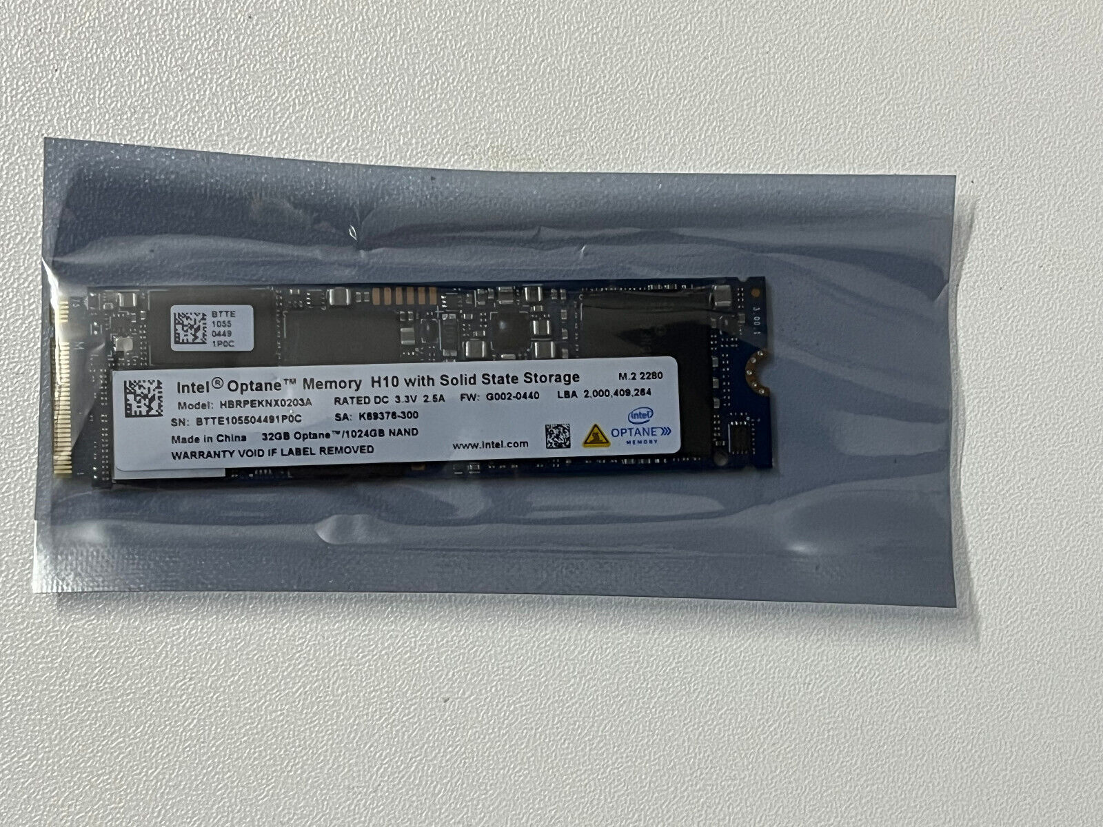 Intel Optane™ HBRPEKNX0203A 1TB SSD M.2 2280 NVMe Memory H20 with 1TB +32GB NAND