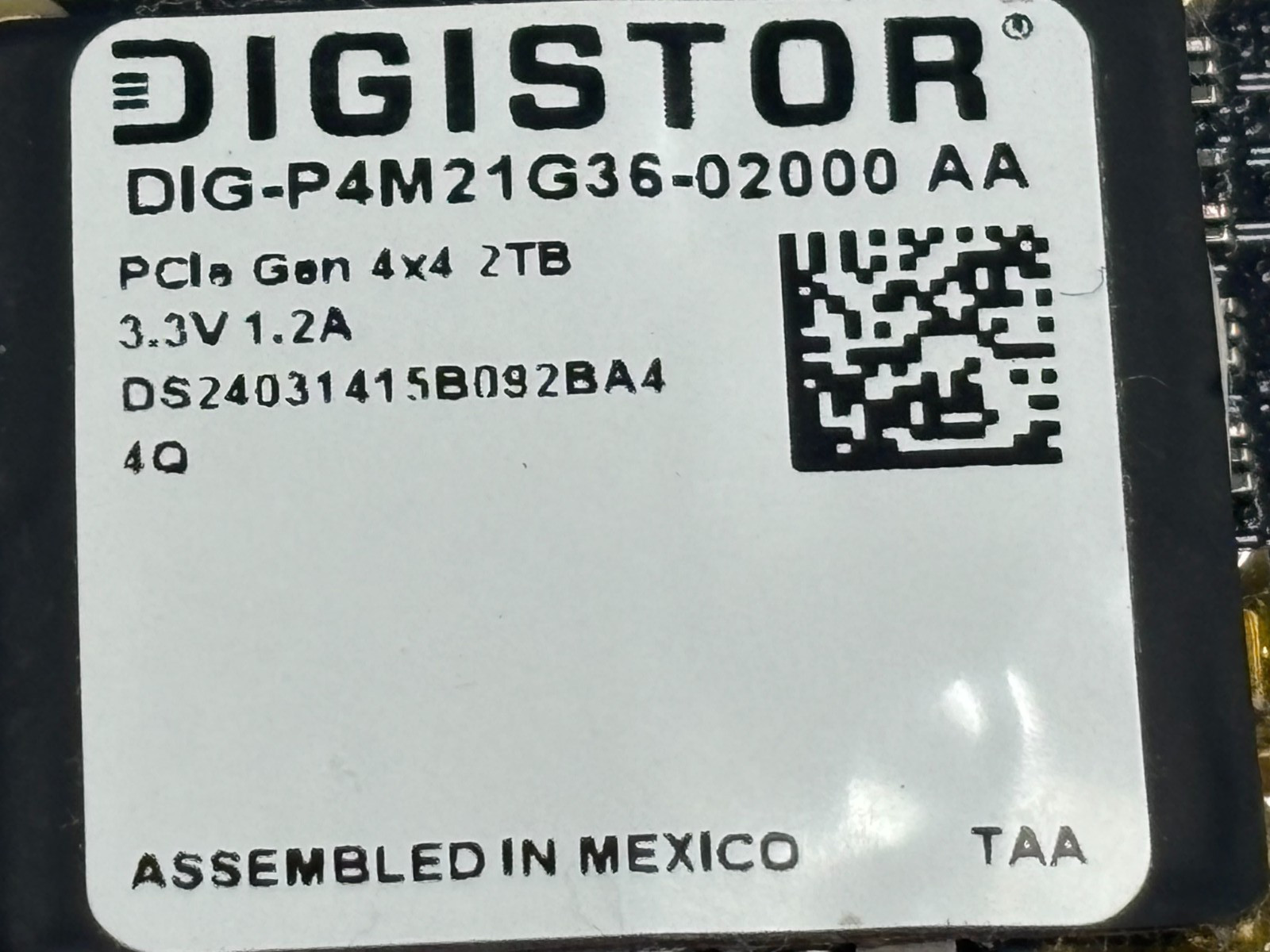 DIGISTOR DIG-P4M21G36-02000 AAPCLE GEN4X4 2TB 96YJR