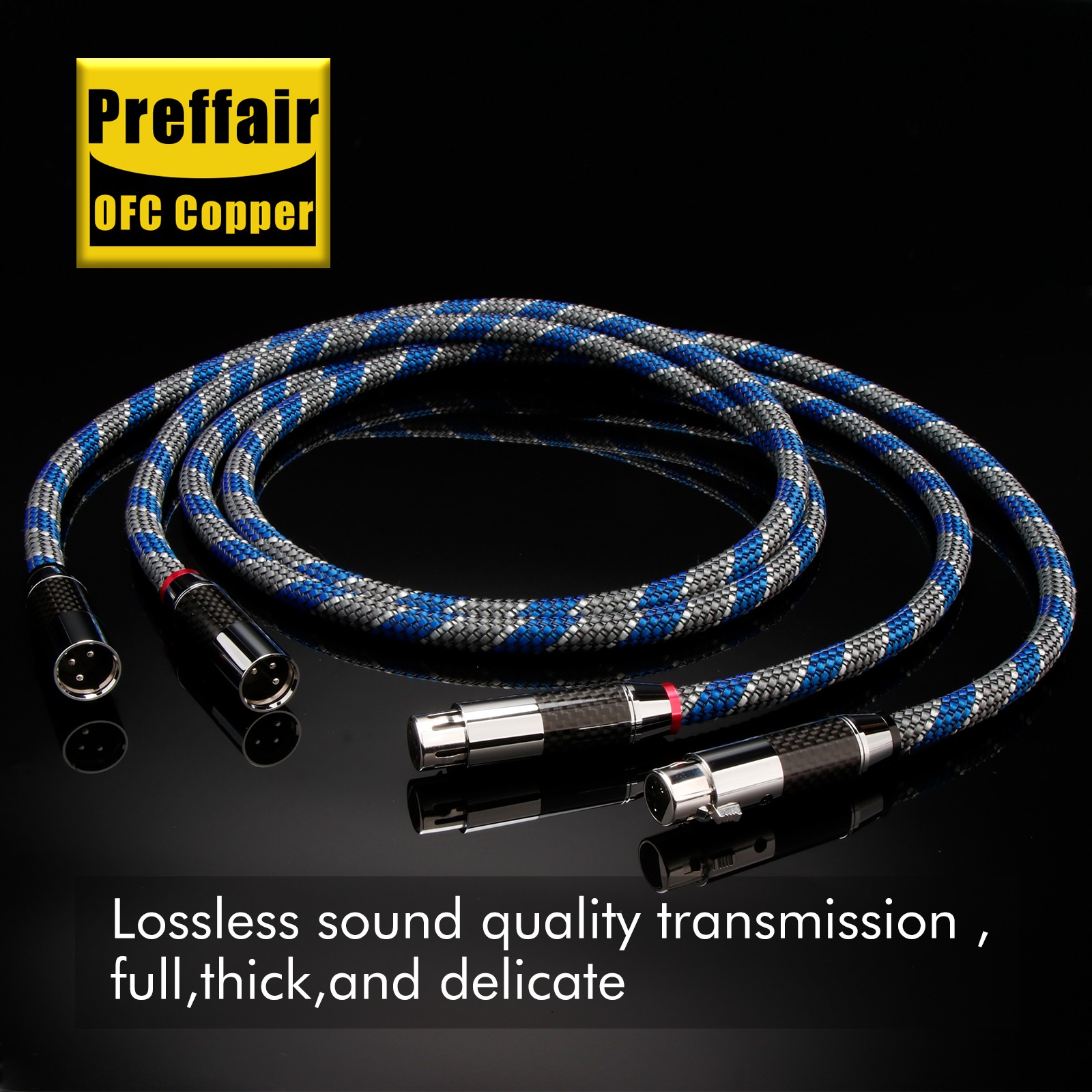 Pair Carbon Fibre XLR Plug XLR Audio Cable OFC Silver Plated Copper Signal Line