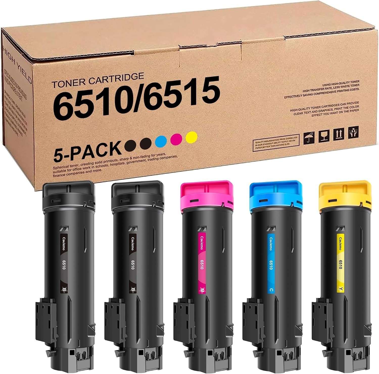 Genuine 5-Pack Xerox 6510 Toner Cartridges for Workcentre 6515 - Color & Black