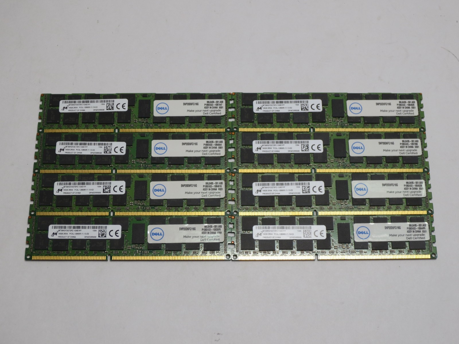 Lot of 8 Micron 16GB 2Rx4 PC3L-12800R Server RAM Memory MT36KSF2G72PZ-1G6E1