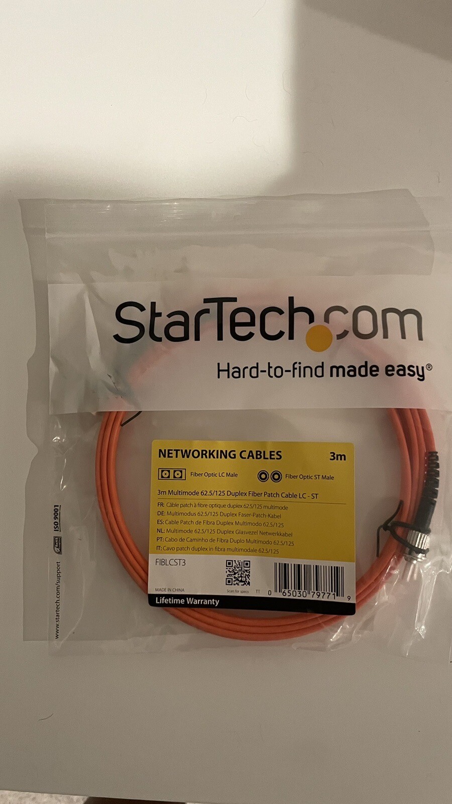 NEW StarTech FIBLCST3 - 3m Multimode 62.5/125 Duplex Fiber Patch Cable LC-ST