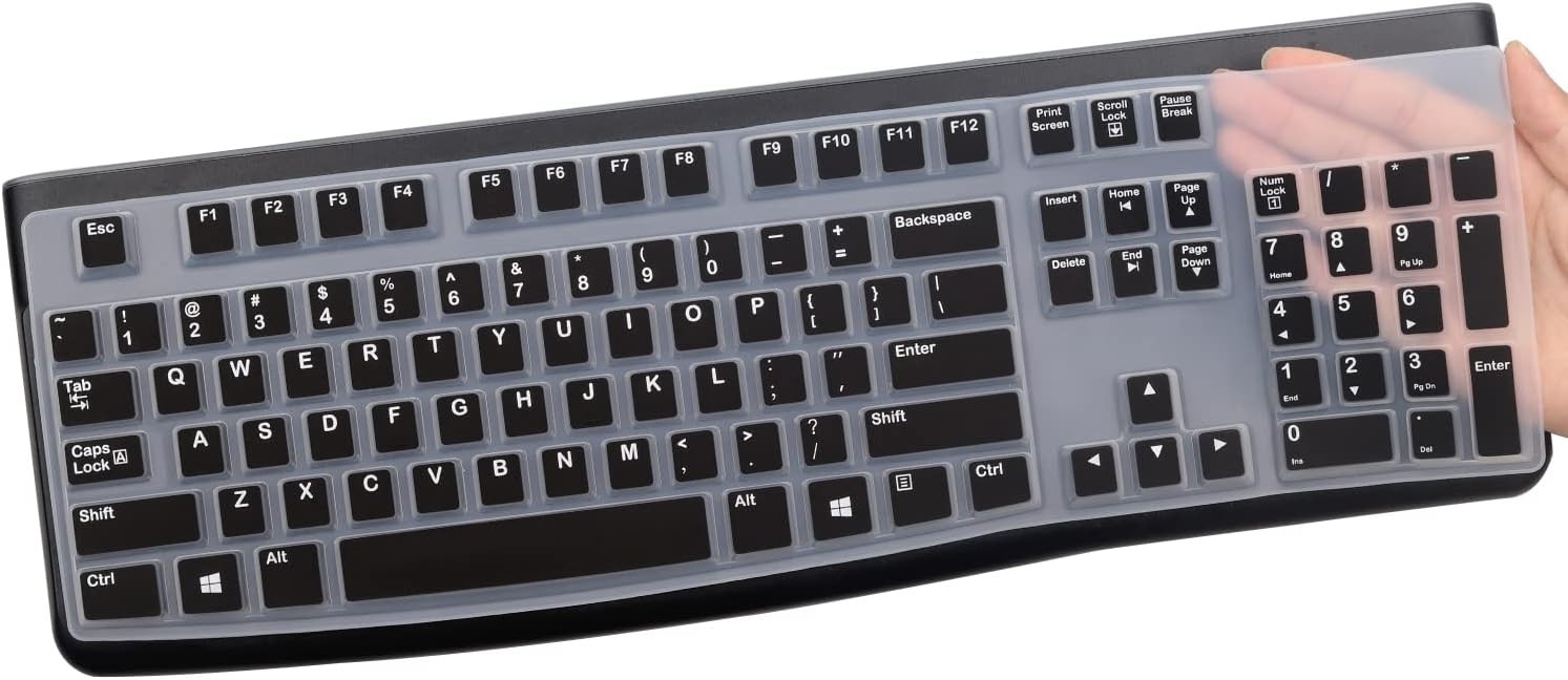 Silicone Keyboard Cover for Logitech K120 MK120 US Layout 16.2 x 5.5 in Black