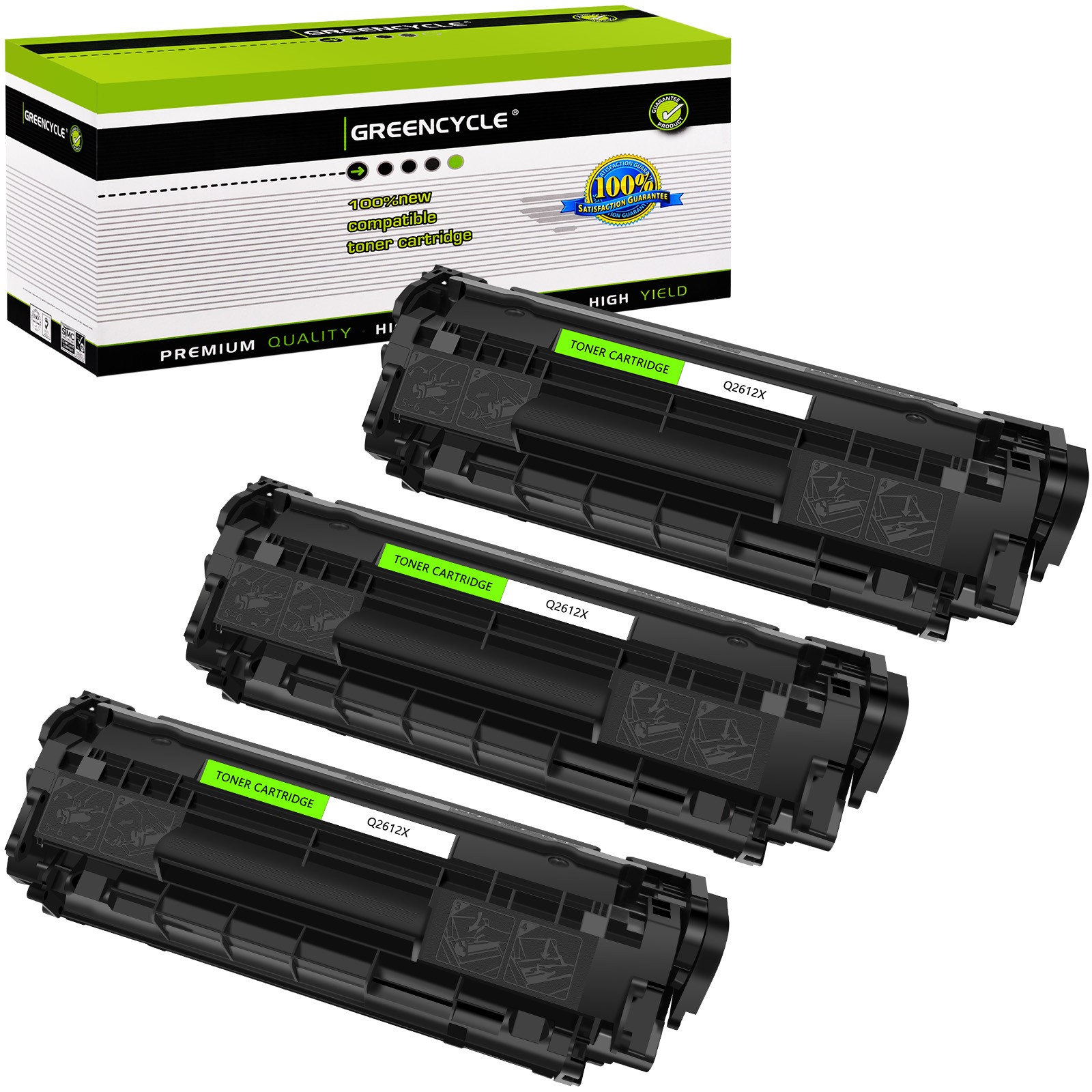 GREENCYCLE 3× Q2612X Toner for HP 12X LaserJet 3015 3020 3030 3050 3055 M1005MFP