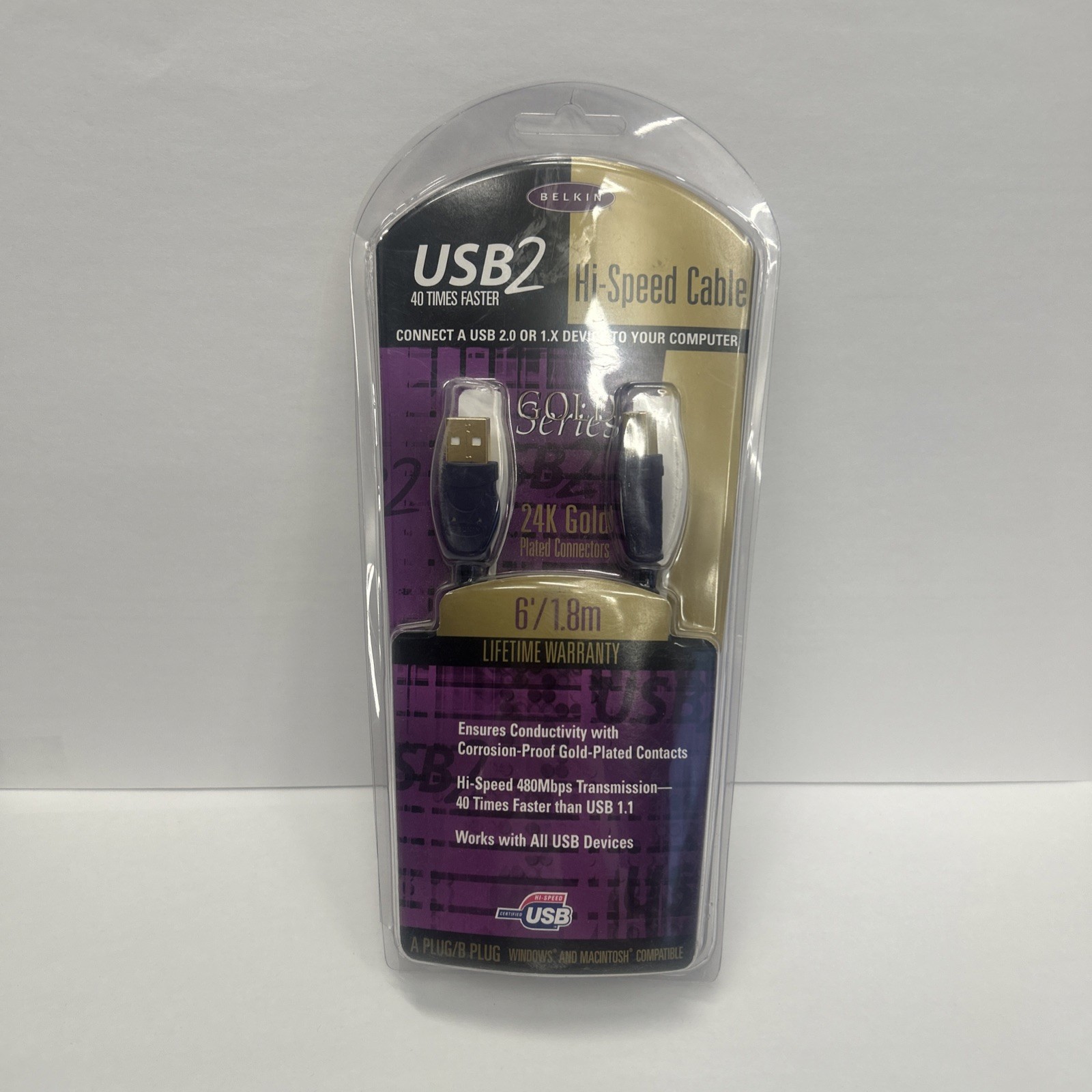 Belkin USB2 Hi-Speed USB Cable 24K Gold Plated Series 6' Type A-B 40X FASTER New