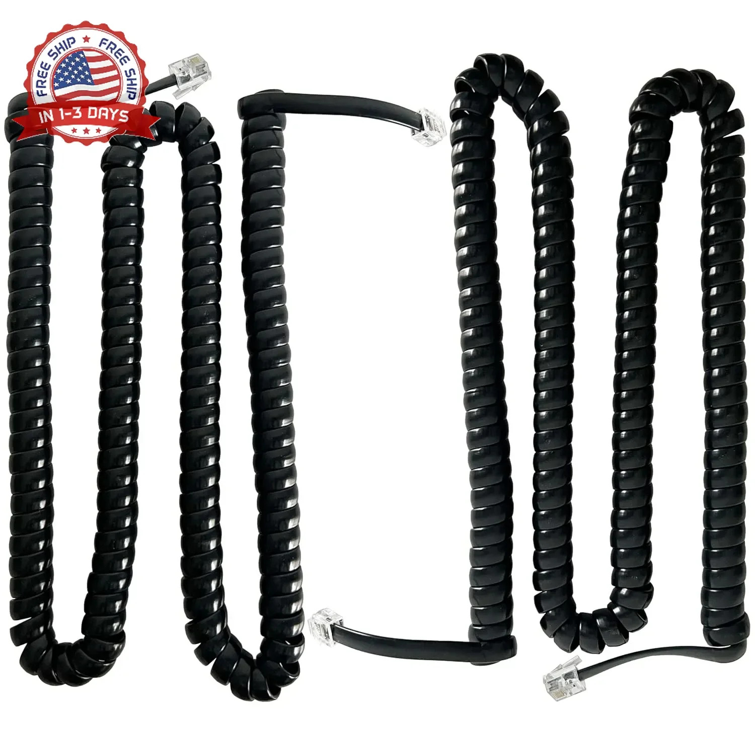 Telephone Wires, 2-Pack 6P6C RJ12 Coiled Cord, 2.6 ft (Unstretched) Male-to-Male