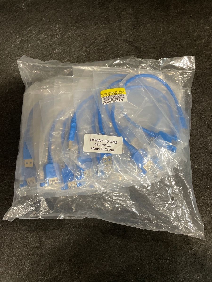 L-COM UPMAA-30-03M USB 3.0 Type A Female Bulkhead/Type A Male Cable 0.3m 20pc