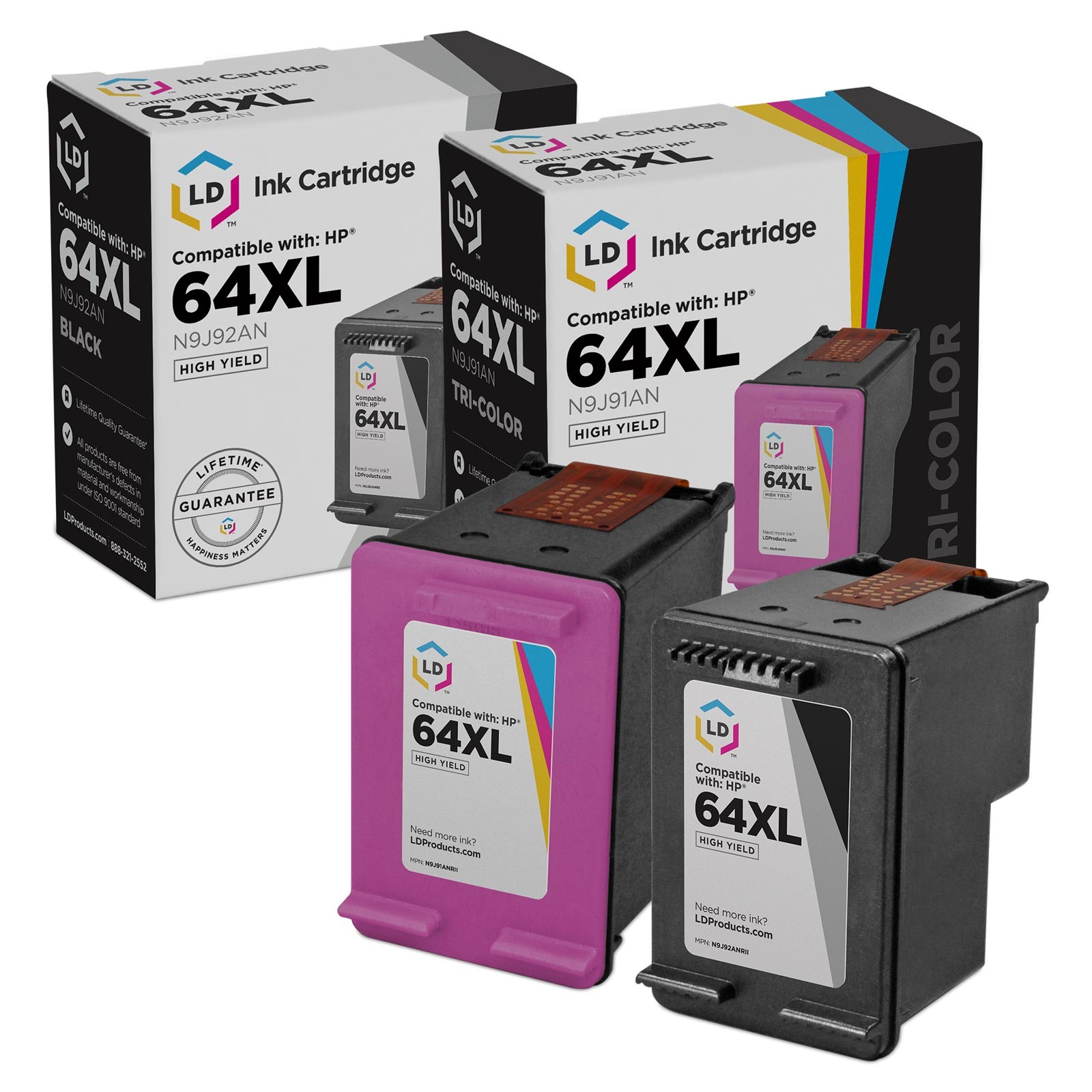 LD Ink Cartridge Replacements for HP 64XL High Yield (1 Black, 1 Color, 2-Pack)