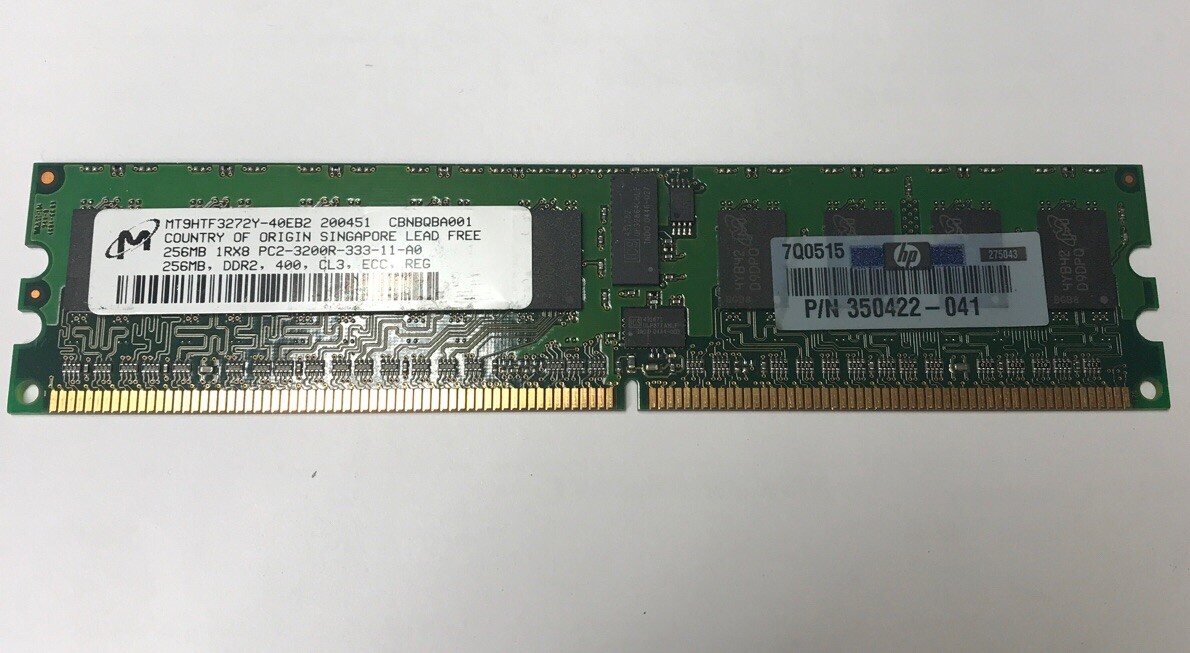 HP 350422-041,256MB PC2-3200 DDR2-400 1Rx8 ECC 240-pin DIMM Tested Working