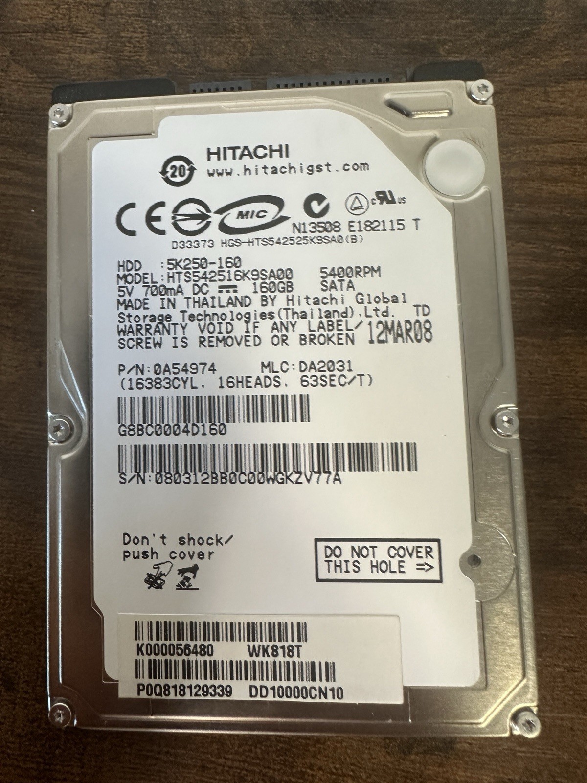Hitachi HTS542516K9SA00 160GB 2.5” SATA HDD Laptop Hard Drive Tested Working