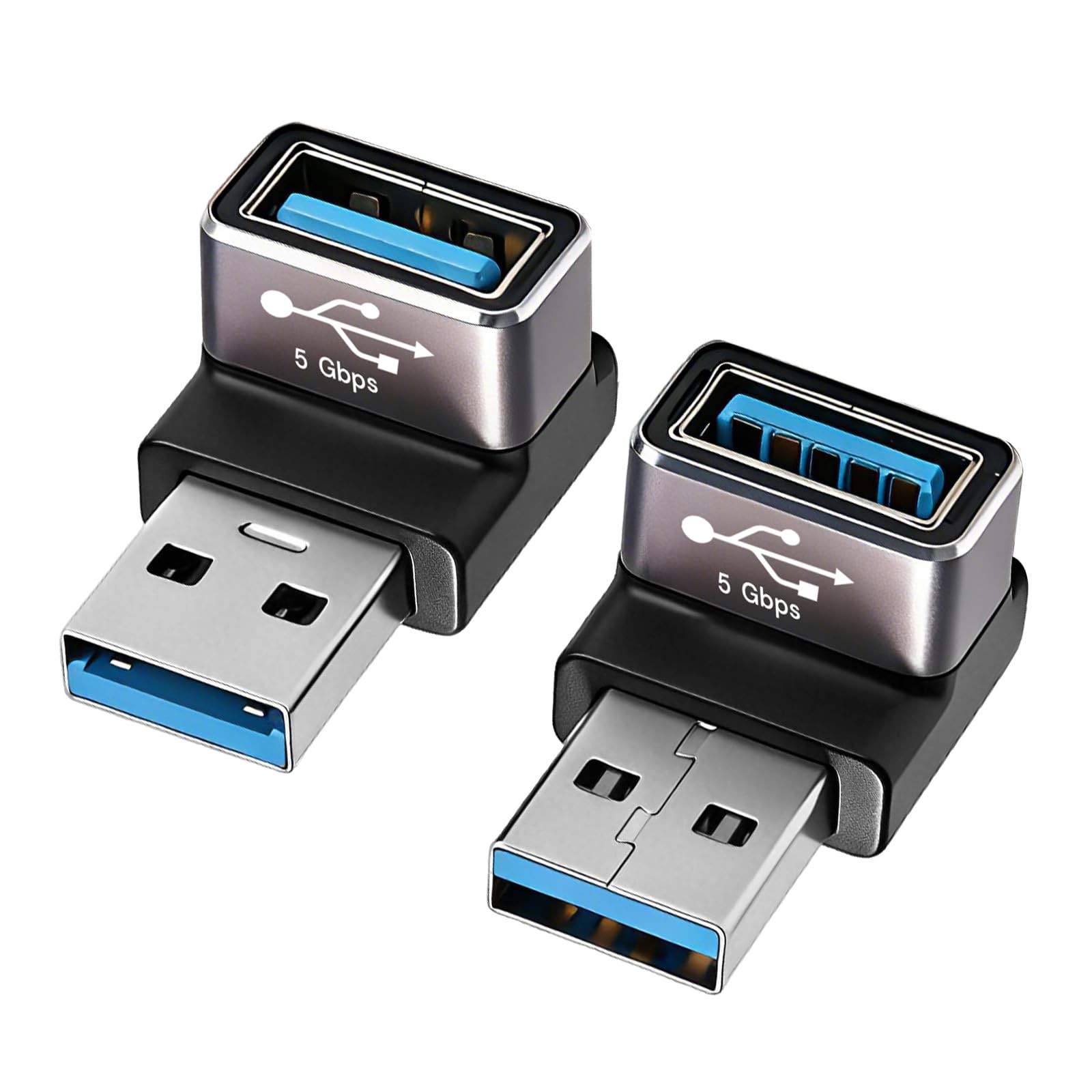 2 Pack 90 Degree USB 3.0 Adapter Male to Female Right Angle Extender Connector