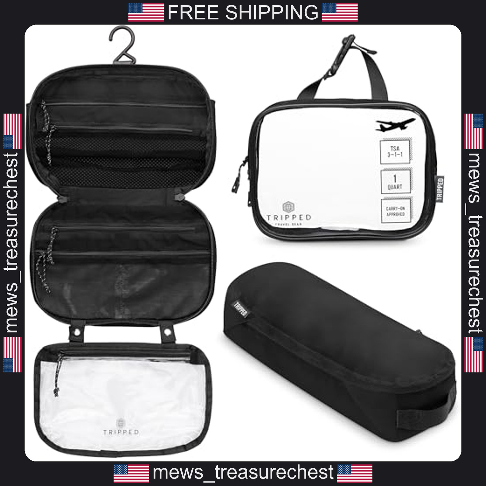 Travel Toiletry Bag Set 3-Piece for Men and Women Nylon Water-Resistant