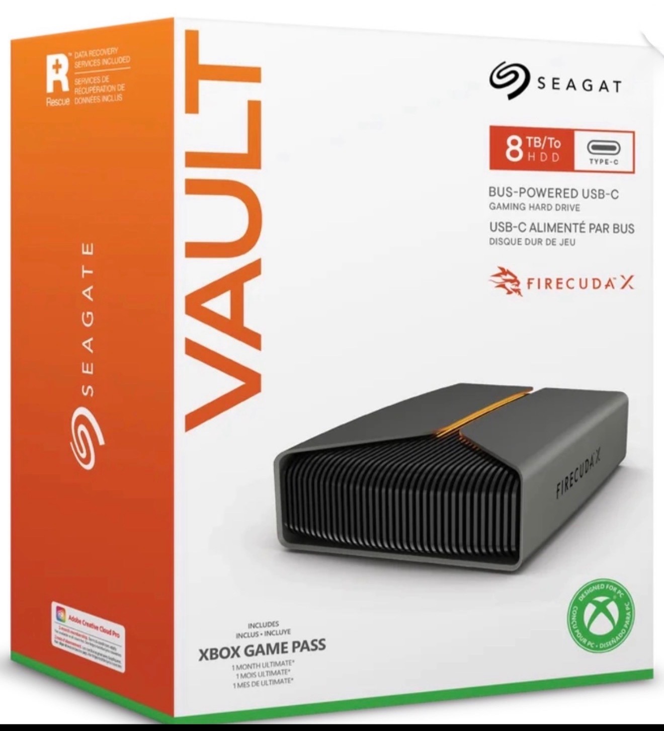 SEAGATE Vault Firecuda X 8TB Bus-Powered USB-C Gaming Hard Drive 