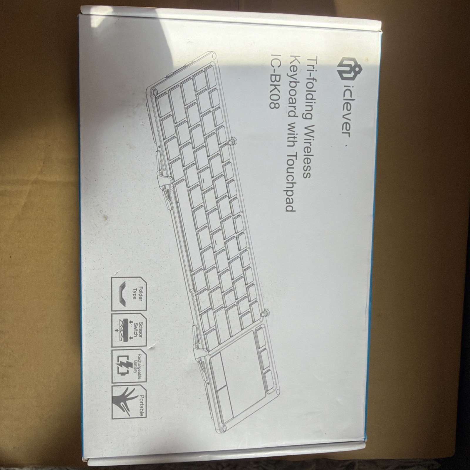 NEW Sealed iClever IC-BK08 Folding Bluetooth Keyboard w/ Touchpad USB Recharge