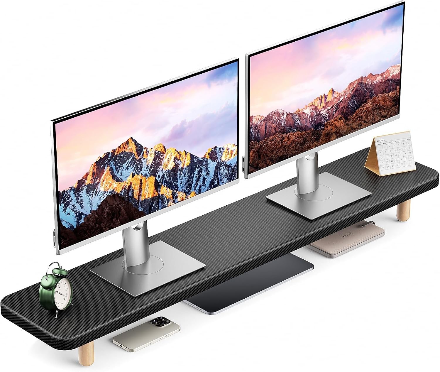 Dual Monitor Stand Riser, 39 Inch Extra Long Wooden Desktop Monitor Riser wit...
