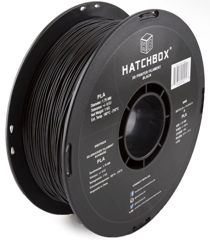 HATCHBOX PLA 1.75 mm 3D Printer Filament in Black 1kg Spool Sealed New