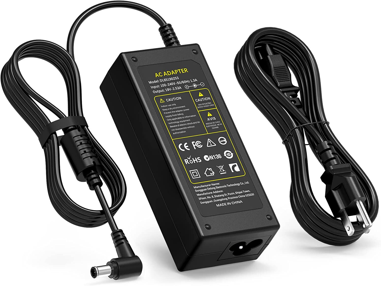 19V Power Cord for Samsung TV 32" UN32J400DAFXZA, UN32J5205, UN32J5205AF