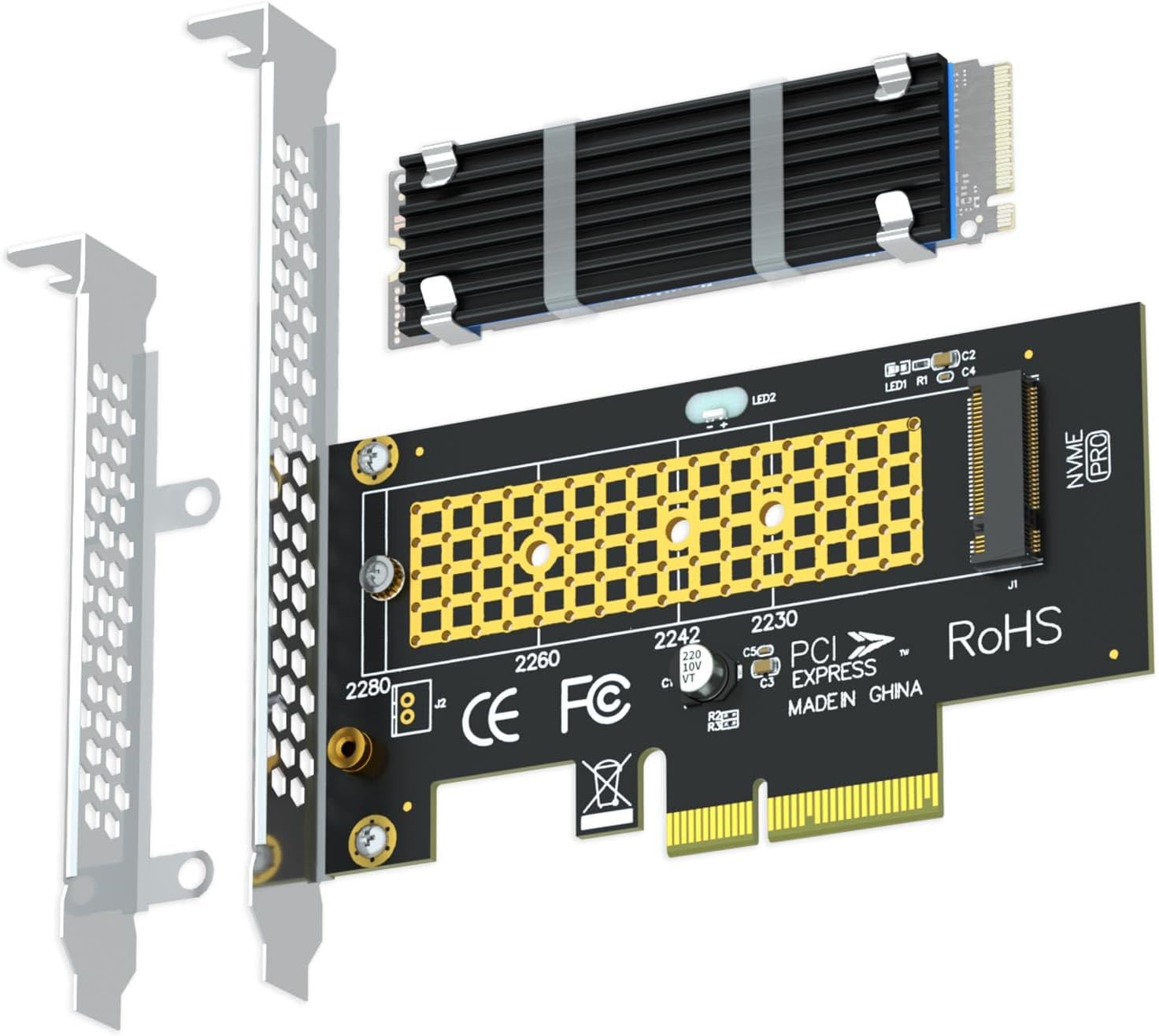 GLOTRENDS M.2 Nvme to Pcie 4.0 X4 Adapter with Heatsink (22X70Mm) for Nvme SSD