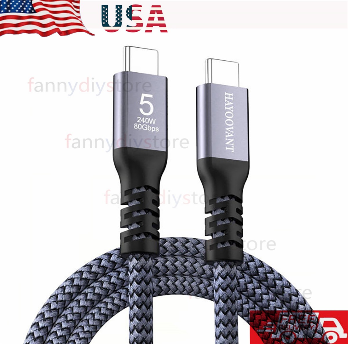 woven Thunderbolt 5 cable 3.3 feet 80Gbps 240W fast charging TB5-X100BZ USK