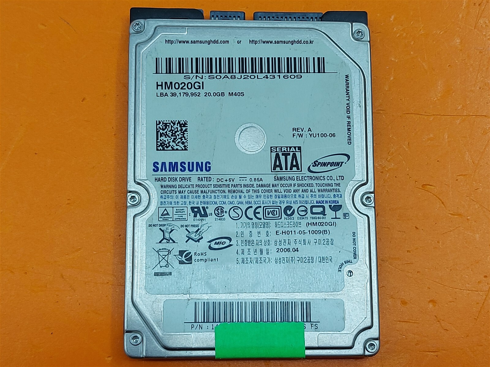 ⭐️⭐️⭐️⭐️⭐️ HDD Hard Drive SATA Laptop 2.5" Samsung HM020GI FW: YU100-06 20GB