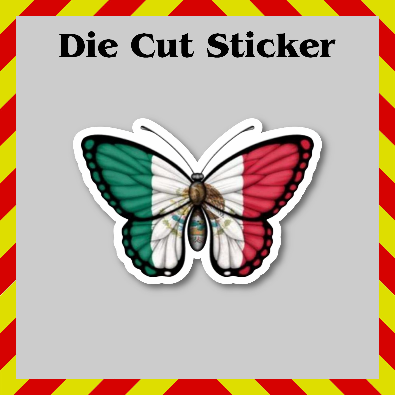 Mexico Flag Sticker, Butterfly Waterproof Vinyl Printed Sticker, Die Cut